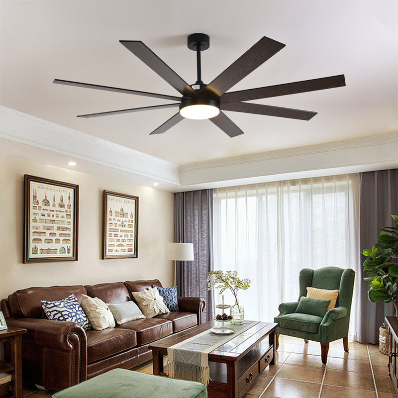 72 In. Dimmable Led Indoor/outdoor Black Ceiling Fan With Light And Remote, 8 Blades, 6 Speeds Dc Reversible, Noiseless