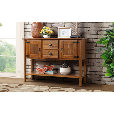 46'' Solid Wood Sideboard Console Table With 2 Drawers And Cabinets And Bottom Shelf, Retro Style Storage Dining Buffet Server Cabinet For Living Room Kitchen Dining Room