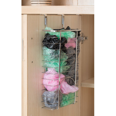 Soraya Durable Chrome Metal Grocery Bag Holder – Multi-Functional Over-the-Cabinet and Over-the-Door Organizer for Maximizing Kitchen Storage, Ideal for Neatly Storing and Recycling Plastic Bags with Ease
