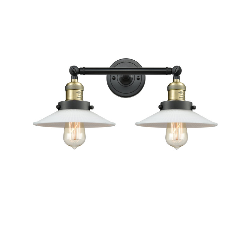 Miramontes Armed Sconce, Black Antique Brass, Matte White Halophane, 6 Watt Vinage LED Bulb