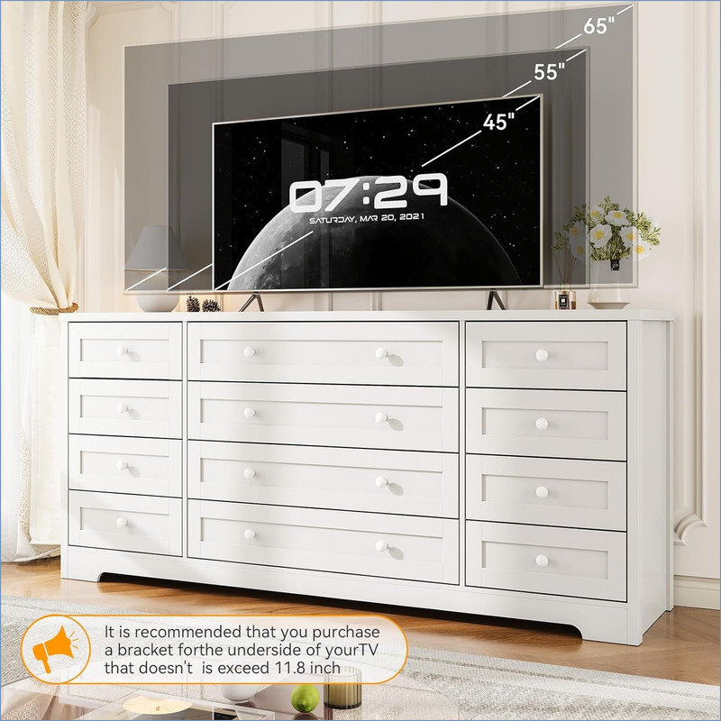 159.8cm W 12 - Drawer Chest of Drawers, White