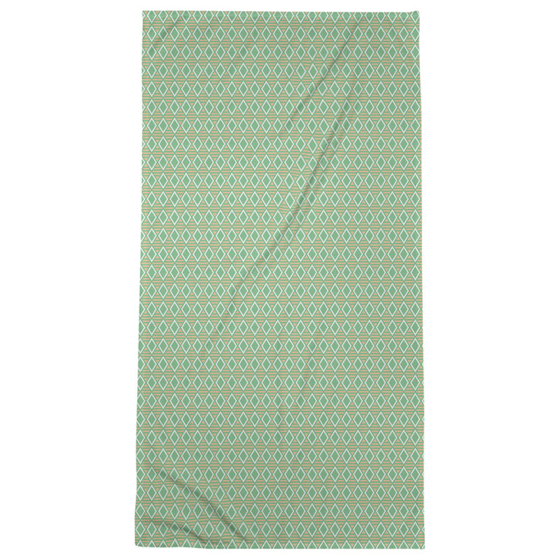 Serviette de bain à losanges géométriques, Vert/orange