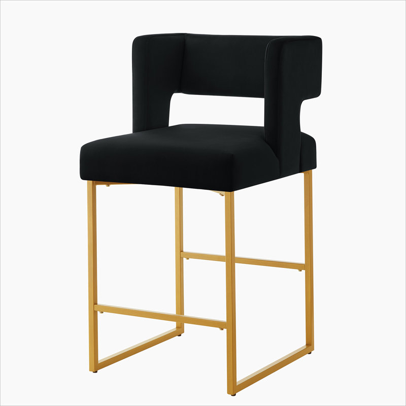 Modern Fashion Counter Height Bar Stools with Unique Square Open Backres, Black
