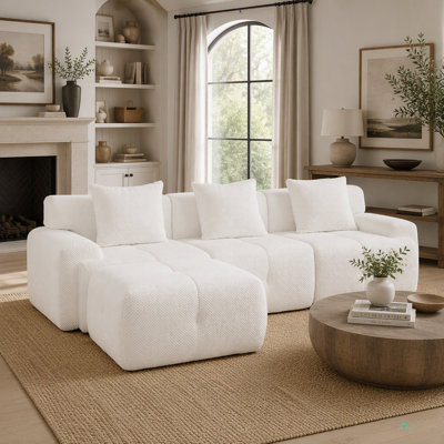 104.3" 4-Piece L Shaped Upholstered Modular Sectional Sofa,Oversized 3-Seater Boneless Convertible Cloud Tufted Couch Set With Deep Seat & Movable Ottoman 3 Pillows For Living Room,No Assembly