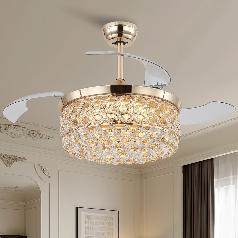 Ventilateur de plafond 48 "à intensité variable avec lumières DEL et télécommande, Or / or