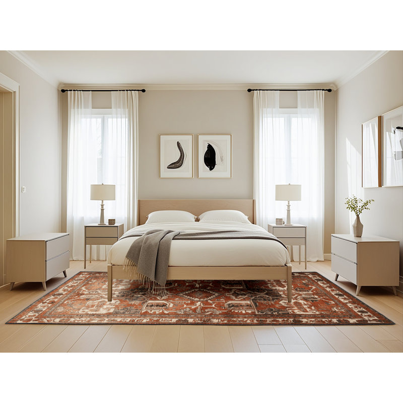 Machine Washable Persian Brown Area Rug, Rectangle 5' x 8'