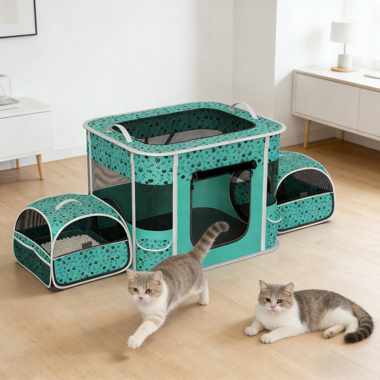 Tucker Murphy Pet™ 3-Zone Foldable Pet Playpen With Separate Litter ...