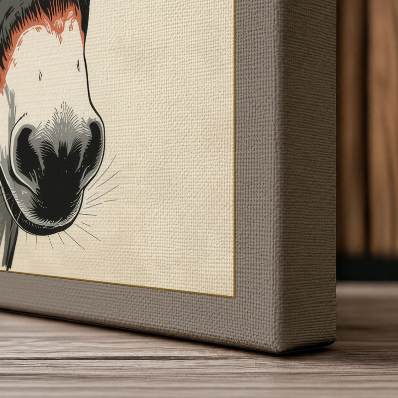 Donkey in Ink Japandi - Wrapped Canvas, 30x20 - 76.2 x 50.8 cm, Taupe Border