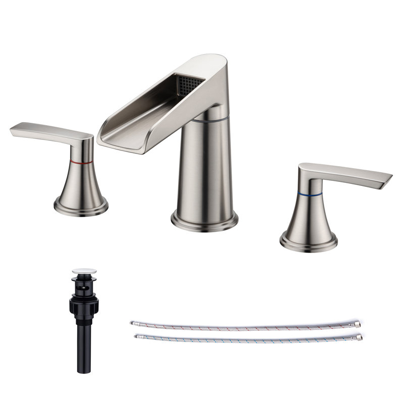 Robinet pour salle de bain à 2 poignées avec drain, Nickel brossé