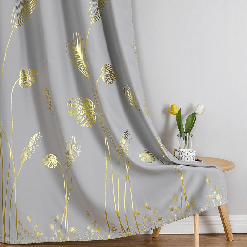 Blackout Curtains 2 Panels Window Curtain Panels With Palm Tree Pattern Light Blocking Curtains For Living Room Sliding Glass Door, 52Wx108l