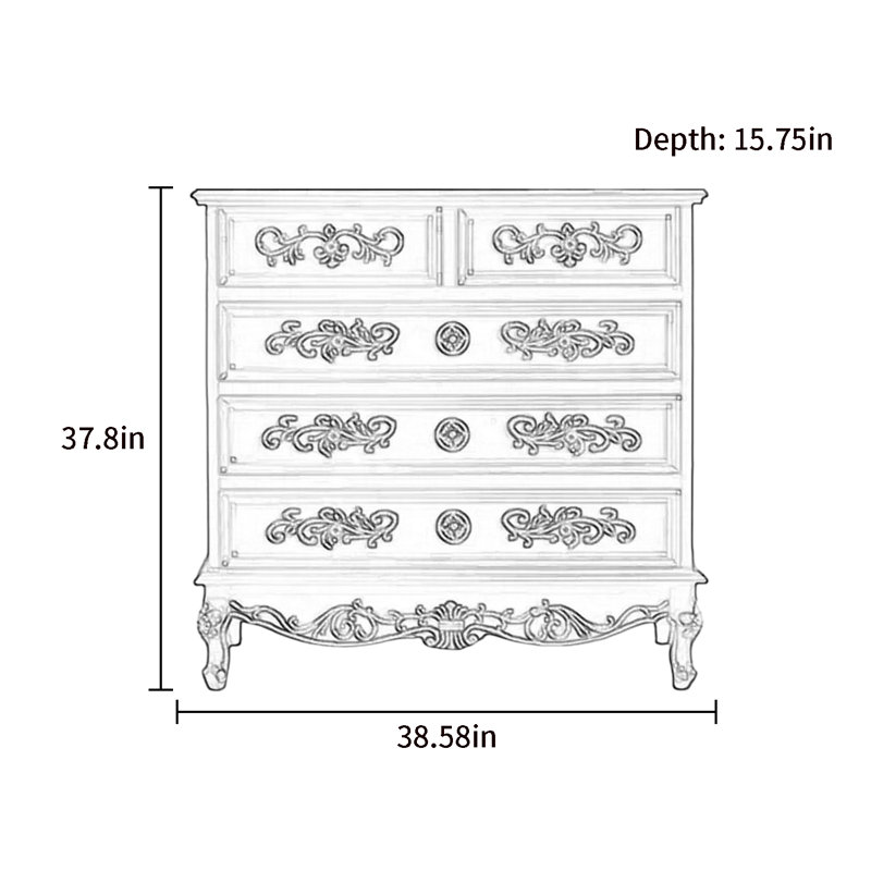 Commode d'appoint 5 tiroirs Vintage, Noyer