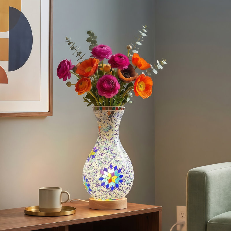 5.1" 3-Color Dimmable Glass Vase Table Lamp (No Flowers Included)
