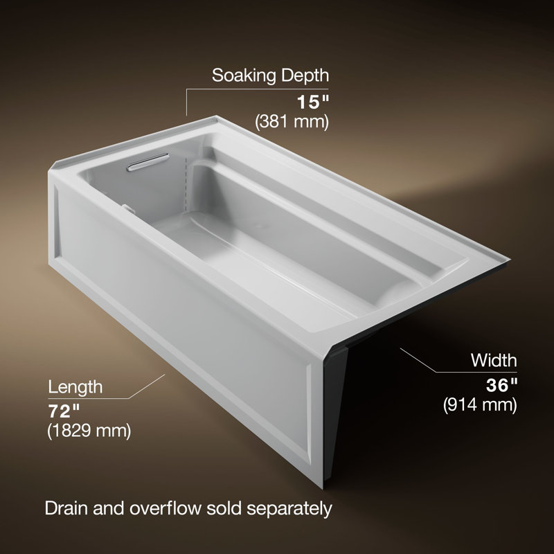 Archer 72" x 36" Soaking Bathtub, Ice Grey, Left