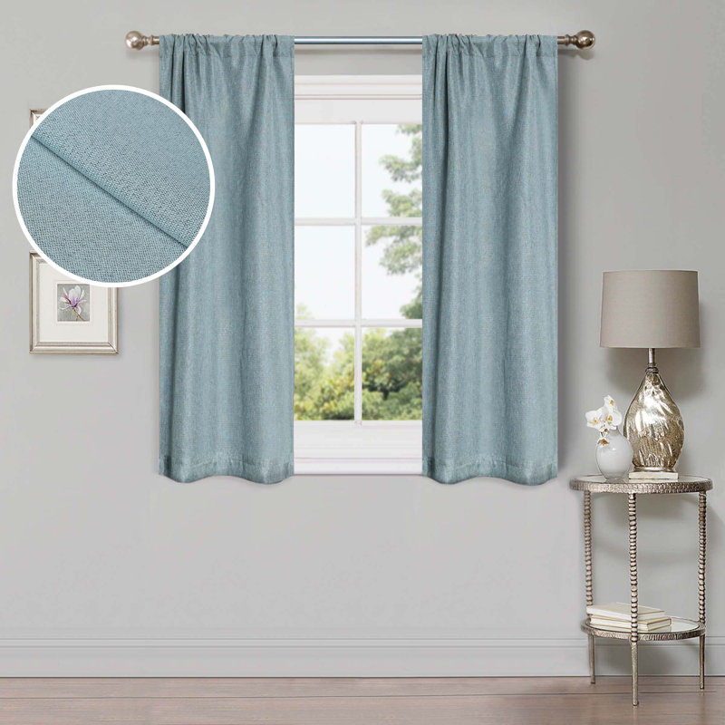 Teal Linen Pattern Blackout Window Panel, 26" x 63"