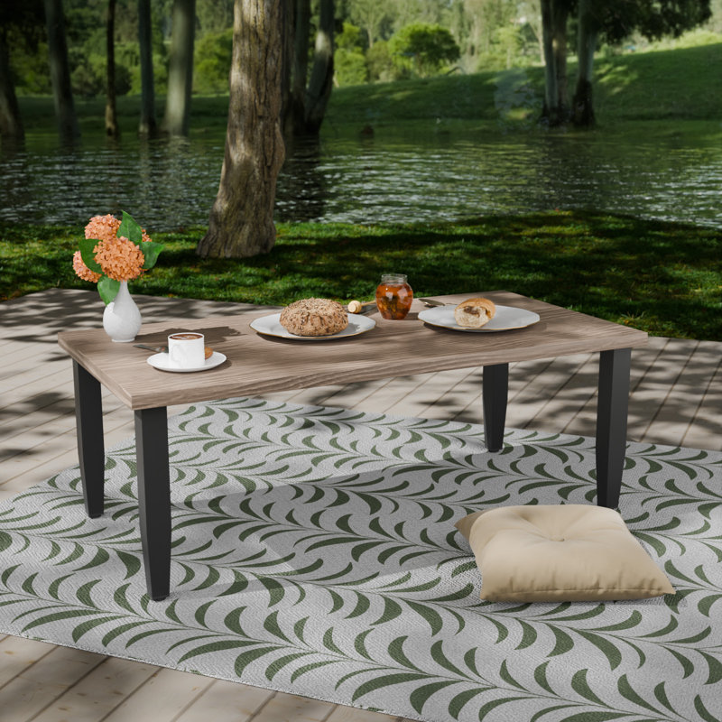 Rectangular Brown Wood Grain Steel Outdoor Coffee Table
