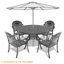 Ensemble repas de patio avec table ronde, coussins bleus inclus-94516924