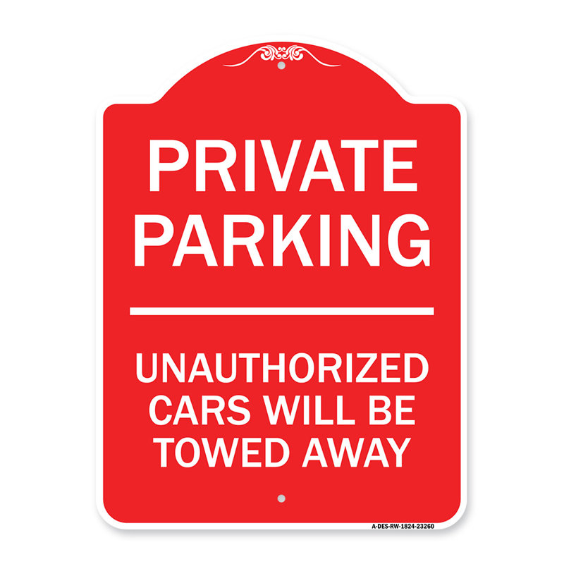 Panneau «Signmission Designer Series» - Stationnement privé pour les voitures non homologuées | Panneau architectural rouge et blanc en aluminium de gros calibre 18 po x 18 po | Protégez votre entreprise | Fabriqué aux États-Unis