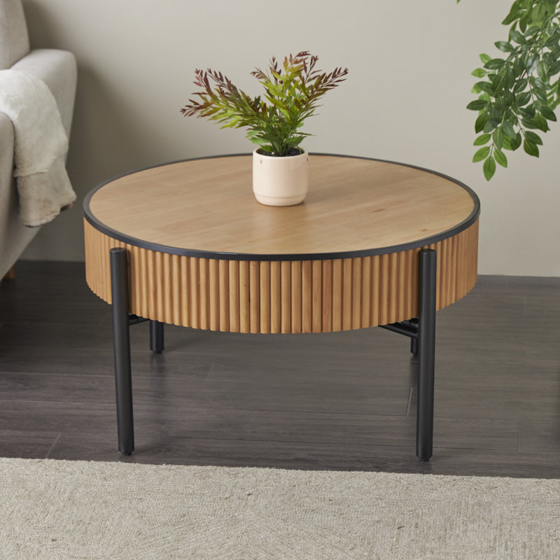 Table de bout en bois à lattes fabriquée à la main avec pieds noirs, H 17,38 po x l 31,5 po x P 31,5 po