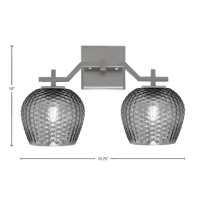 Bar pour salle de bain Headland illustré avec verre texturé fumée de 6 po, H 10 po x l 15,75 po x P 6,25 po, Deux lumières