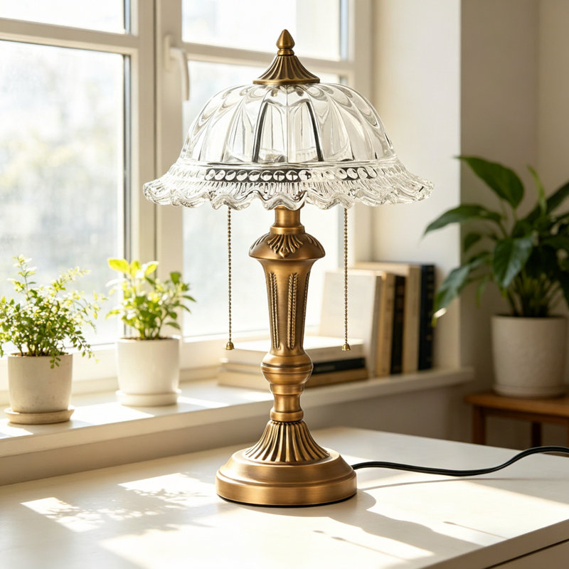 19.69-inch Large Vintage Glass Table Lamp with Antique Bronze Base 