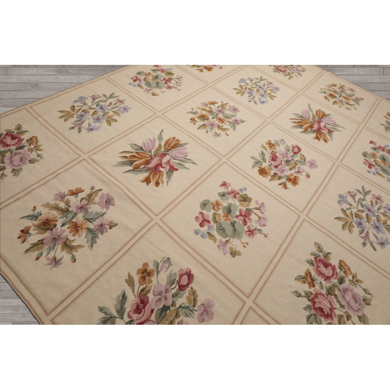 Tapis ivoire en laine tissé à la main 8 pi x 10 pi 7 po
