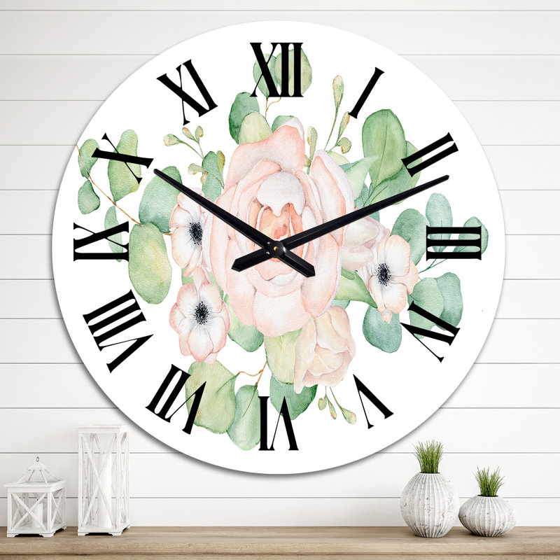 Horloge murale traditionnelle fleurs et feuilles d'eucalyptus II, Grand