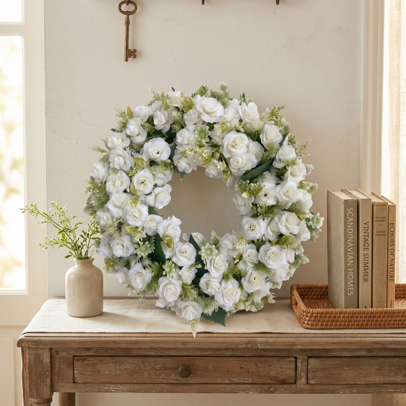Couronne de pivoines 18 po Couronnes à ressort pour porte d'entrée, White
