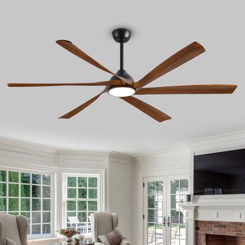 Ventilateur de plafond en bois massif à 6 pales Smart Modern avec télécommande, moteur à courant continu réversible et lumière DEL à intensité variable