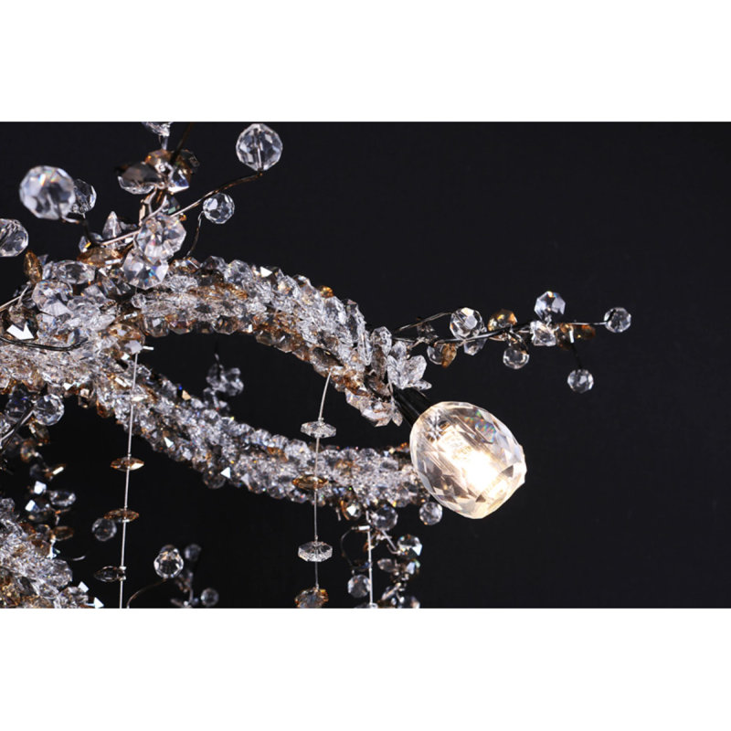 Lustre lumière à branches complexes, Bleu / transparent, Argent poli, 36" Width x 22" Height