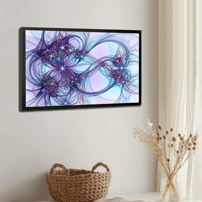 Purple And Blue Swirling Digital Abstract Fractal Pattern Canvas Wall Art, 24"H x 36"W