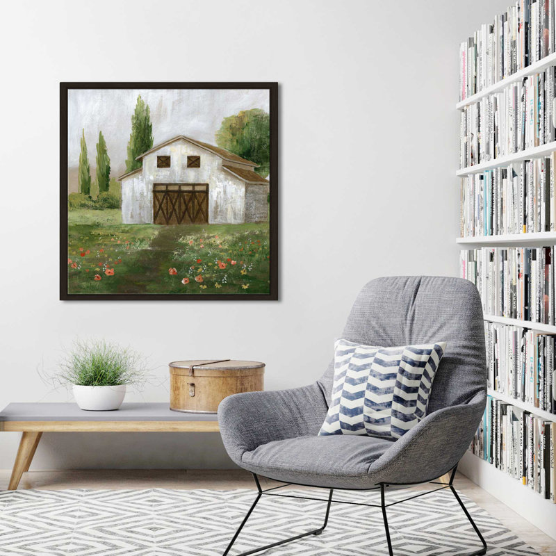 Country Barn II par Nan - Peinture, Cadre flottant espresso, H 31,5 po x l 31,5 po x P 2 po