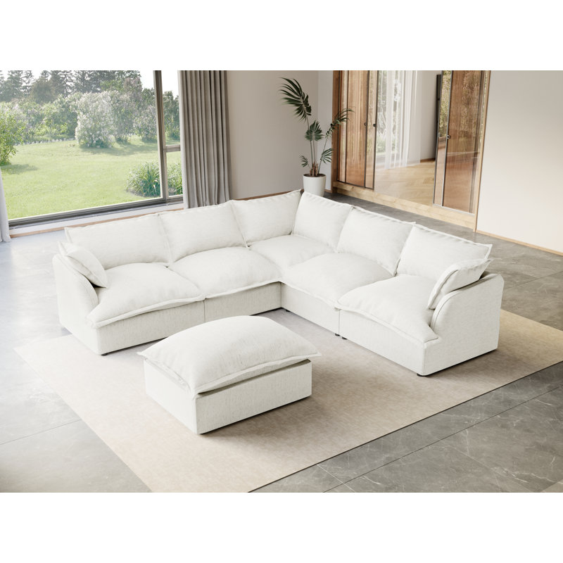Canapé modulaire rembourré en duvet, canapé convertible Comfty, Mélange de lin blanc