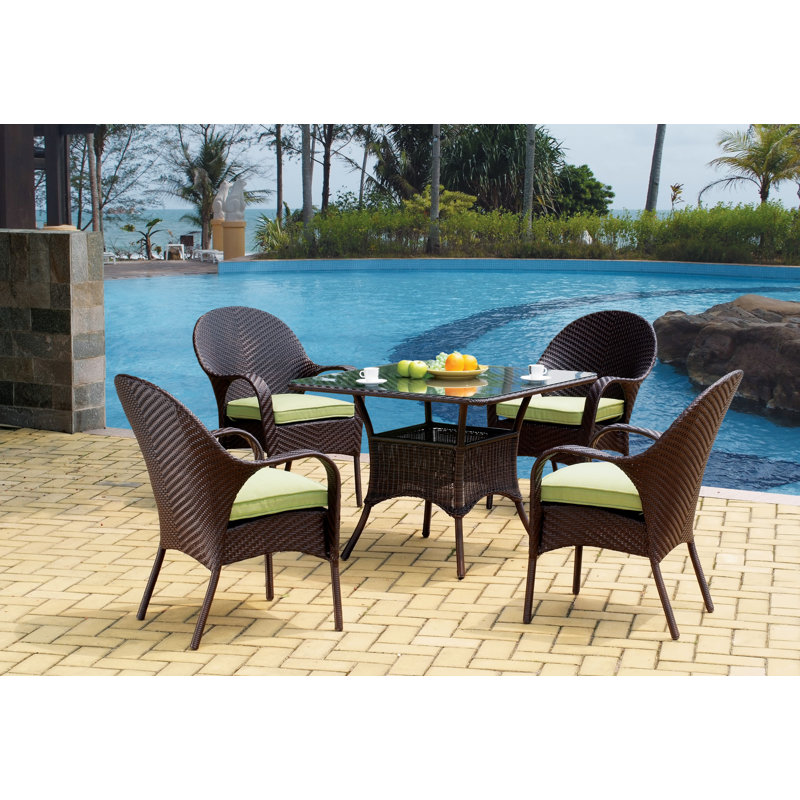 Chaise de patio empilable avec coussin Isabell, Brun chocolat, Toile Toile Toile Sunbrella®