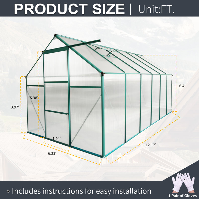 Serre en polycarbonate 6 x 12 pour l'extérieur vert