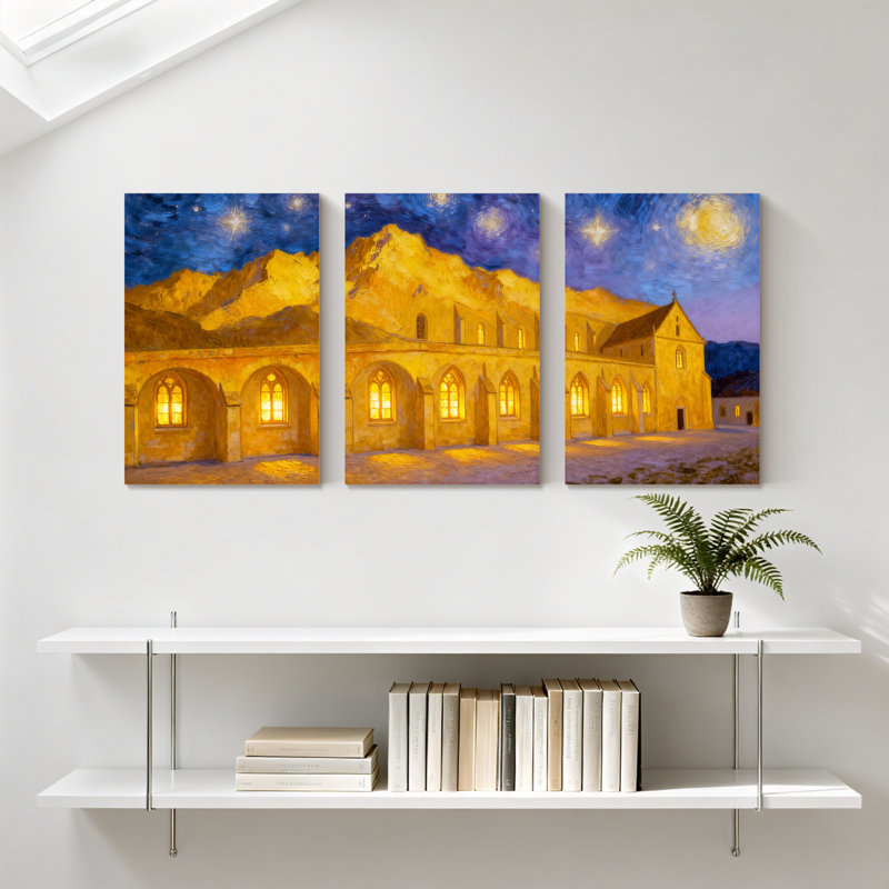 «Abstract Starry Night Church», ensemble de 3 reproductions d'art sur toile, H 18 po x l 36 po
