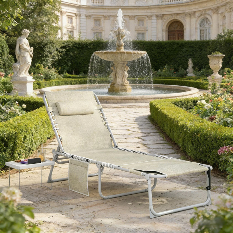 Chaise longue pliante avec trou pour le visage, table d'appoint et dossier réglable pour un confort extérieur optimal, Bleu