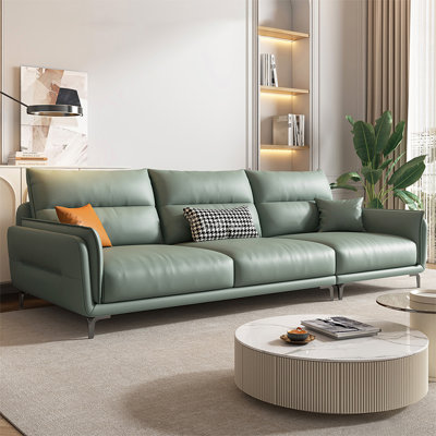 Green Genuine Leather Modular Sofa cushion couch