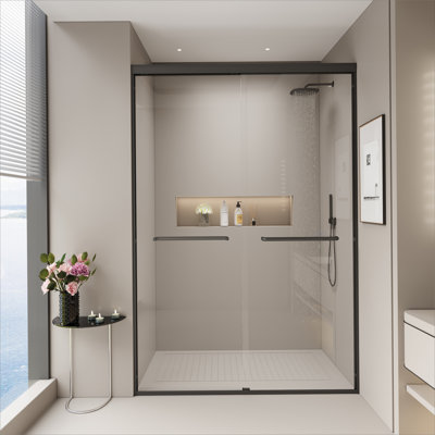 Double Sliding Shower Door, Semi-Frameless Bypass Bathroom Sliding Door For Walk-In Shower