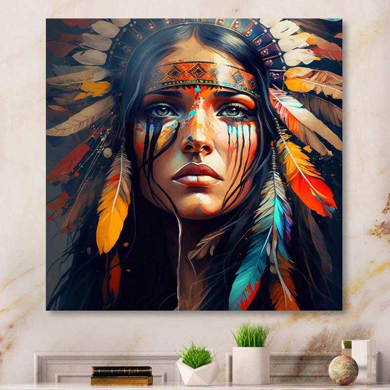 " Colourful Native American Woman VI ", 24" H x 24" W, Wrapped Canvas