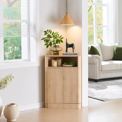 Modern Small Corner Cabinet with Adjustable Shelf and Magnetic Push Latch, 32" H