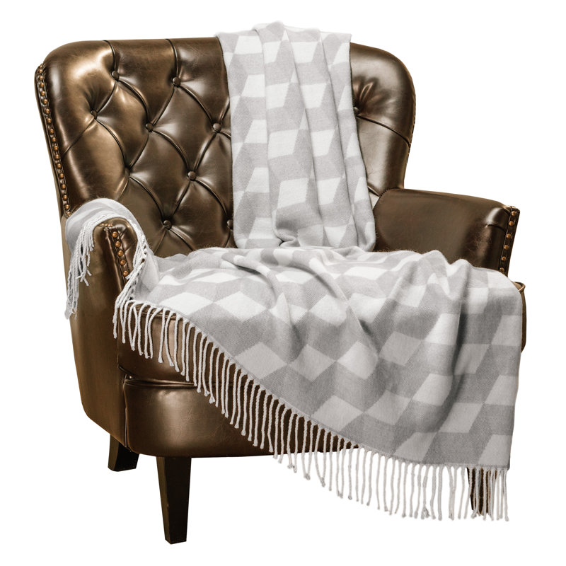 Chanasya Geometric Cube Super Soft Acrylic Throw Blanket With Tassels