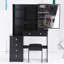Table de chevet gauche 37 po avec tabouret rembourré et grand miroir coulissant, rangement à grande capacité, design américain, tabouret noir pour espaces moyens, 24 po x 22 po