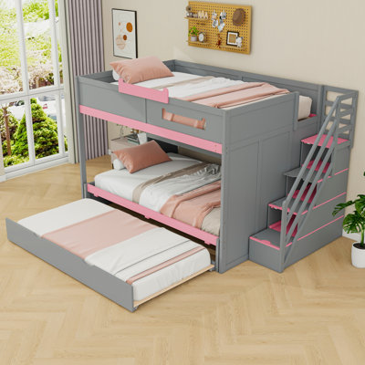 Lit superposé double au-dessus de double avec éclairage DEL et rangement pour escalier