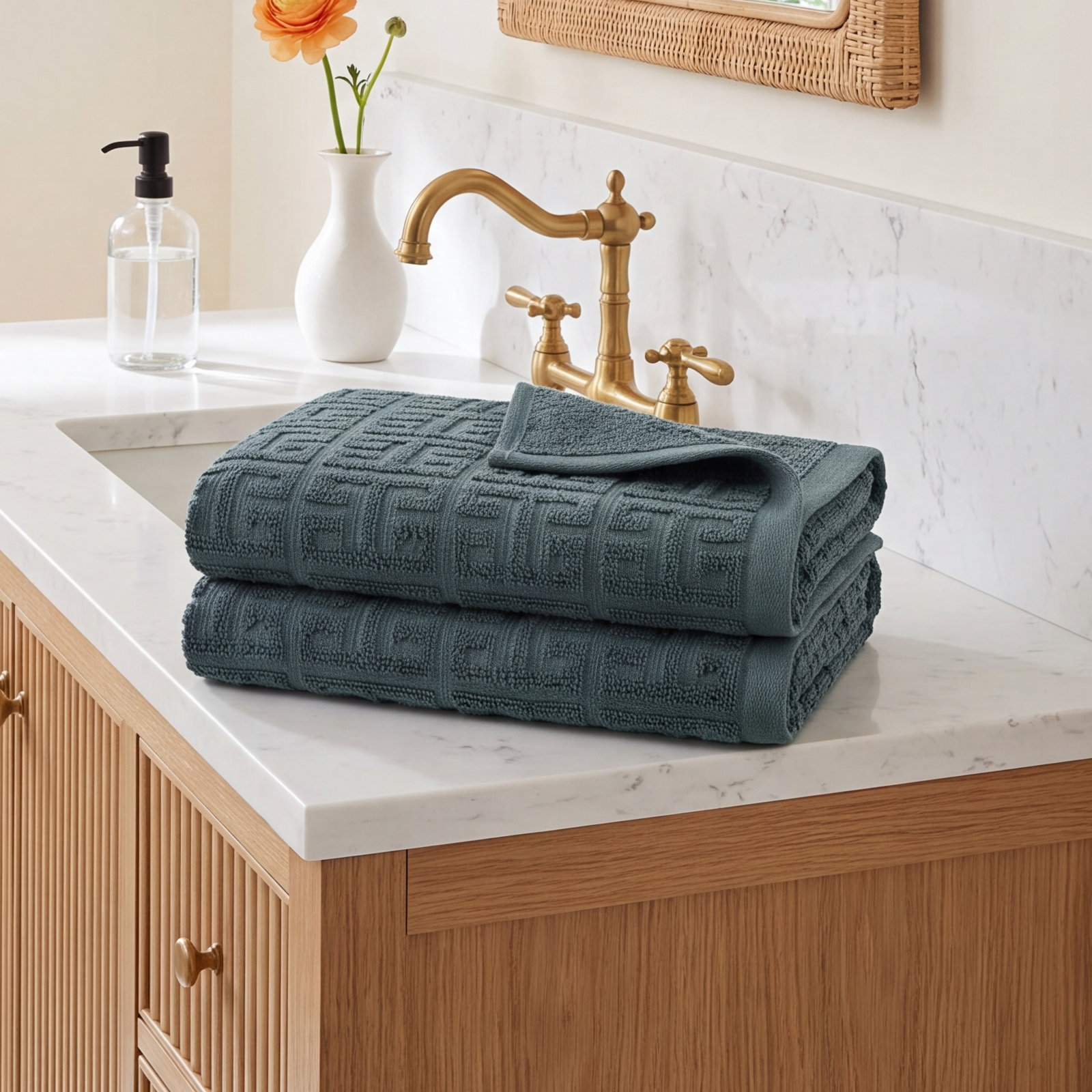 Martex Arcadia 2-Piece Geometric Hand Towel Set, Slate