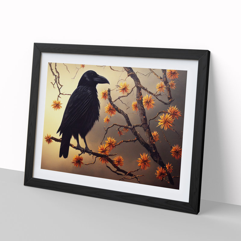 Eye Catching Crow Bird - Single Picture Frame Print, Black Framed, 46cm H x 64cm W x 2cm D