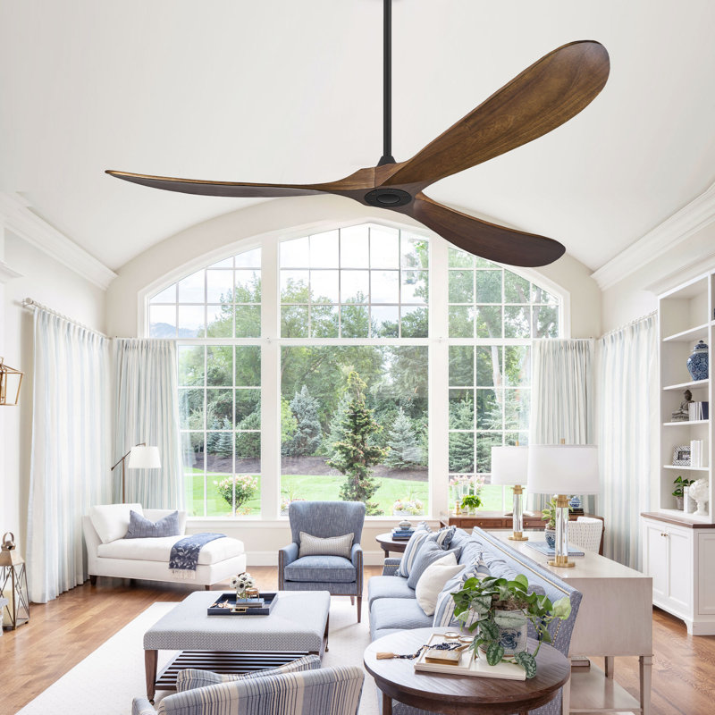 Orren Ellis 72'' 3-Blade Ceiling Fan (No Light) – Solid Wood Walnut Propeller Ceiling Fans Without Light, Remote, DC Motor, Indoor/Outdoor/Patio (Coastal/Farmhouse)