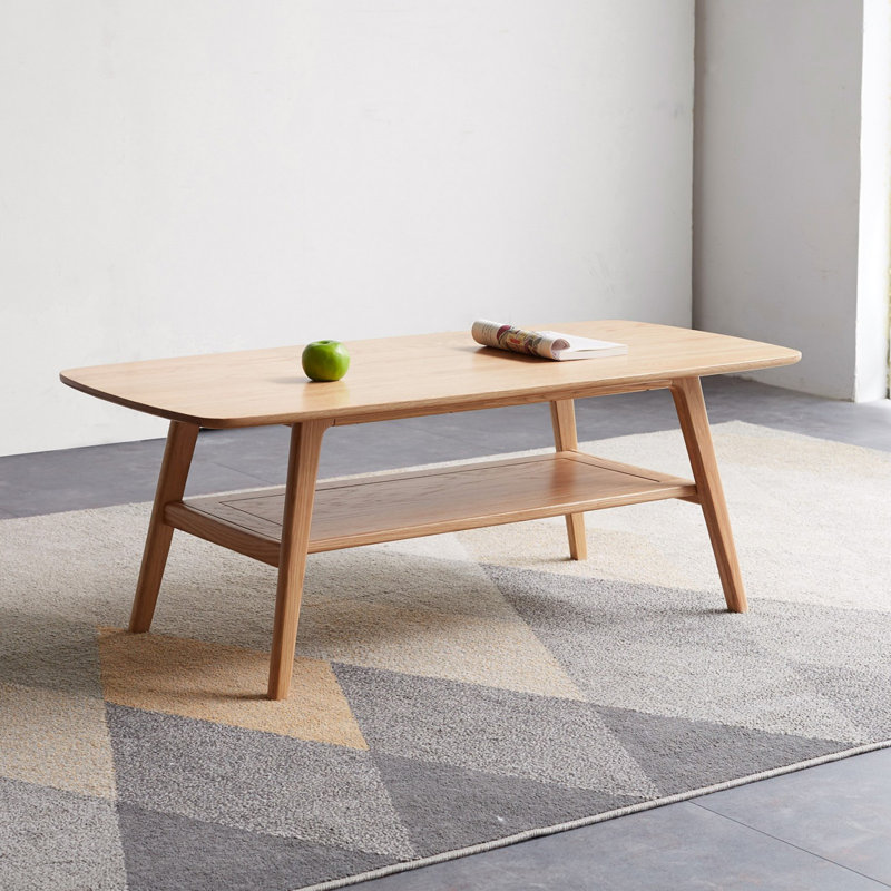 Table basse 100% bois massif facile à assembler avec tablette de rangement, H 17,32 po x L 31,5 po x l 19,69 po, Chêne