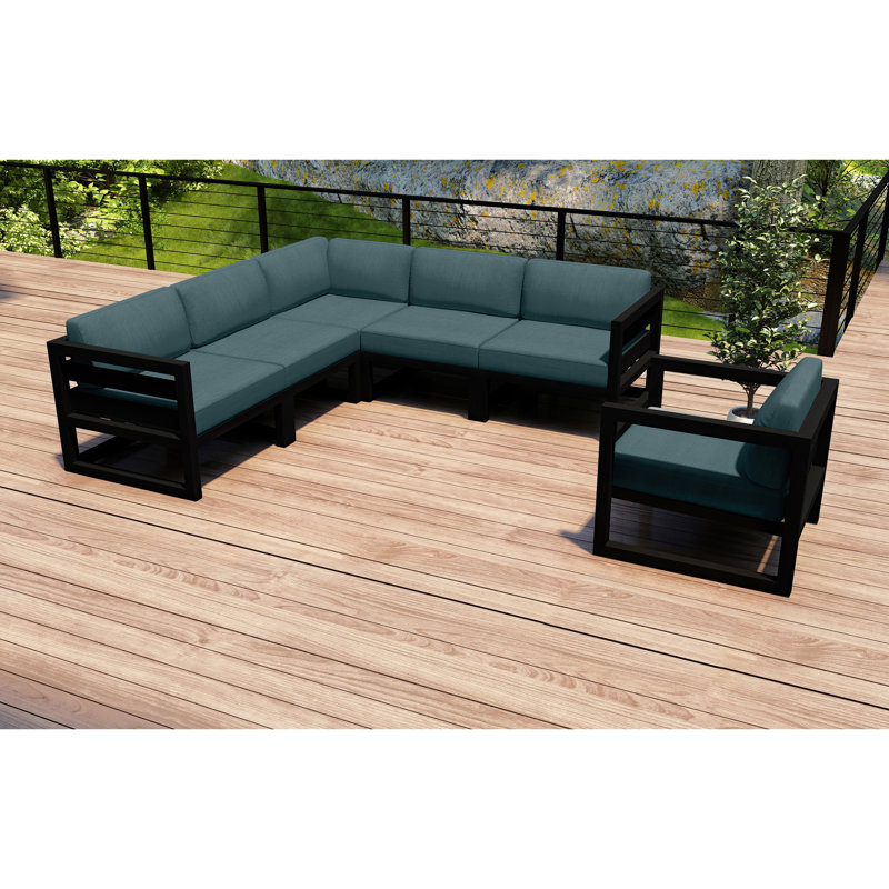 Avion 6 Piece Sectional Set - Black, Cast Lagoon Sunbrella® Plainweave, Black