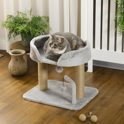  Cat Tree, 16.5" Small Cat Tower Condo For Indoor Cats With Jute Scratching Posts, Top Perch, Dangling Balls, Cat Activity Centre, Light Grey