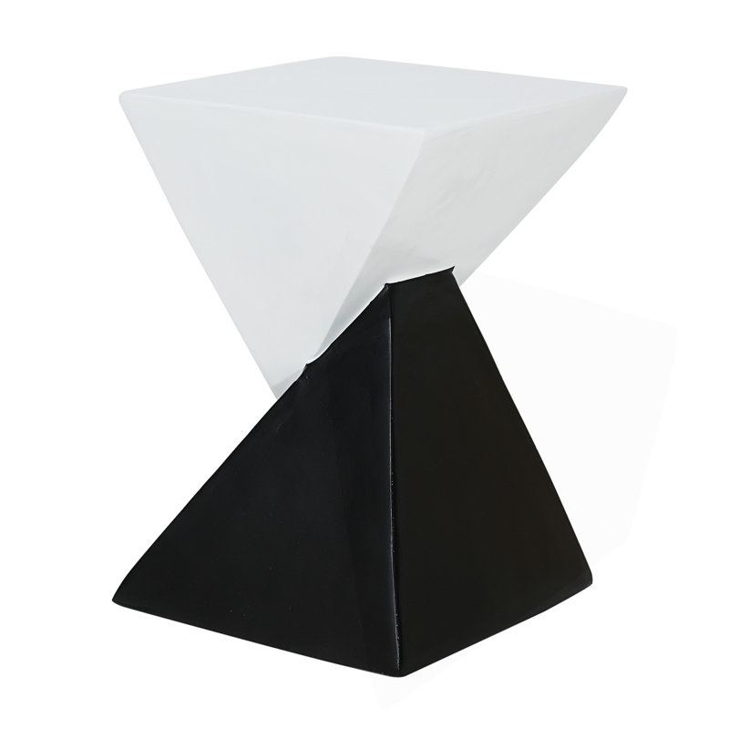 Modern Geometric MGO Side Table - Black & White Two Tone Indoor Outdoor End Table For Living Room, Patio, Garden, 18'' H X 12.5'' Base